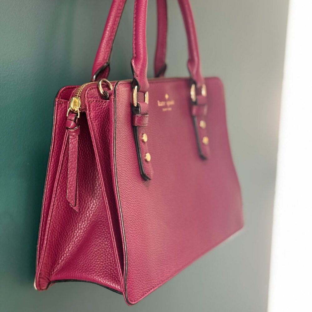 KATE SPADE Mulberry Street Lise Satchel Berry Pebbled Leather Gold HW Crossbody
